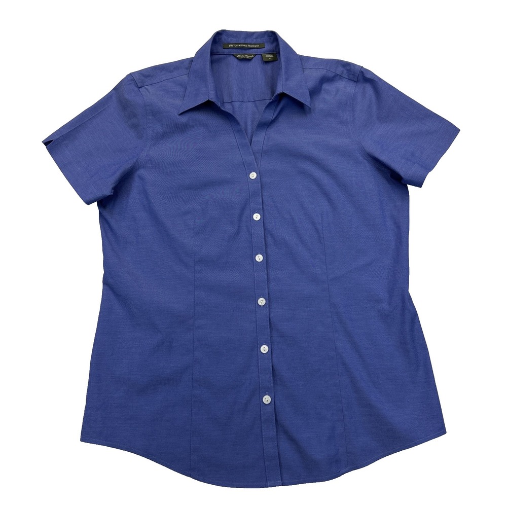 Eddie Bauer Blue Button Up Shirt Womens M Stretch Preppy Officecore